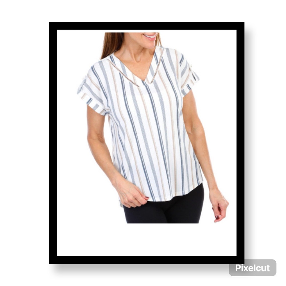 NWT- Fifty Street Women’s Stripe and Lattice V-Neck Top